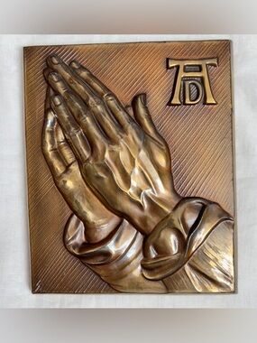 VTG Albrecht Durer Praying Hands Heavy Brass 3D Relief Plaque